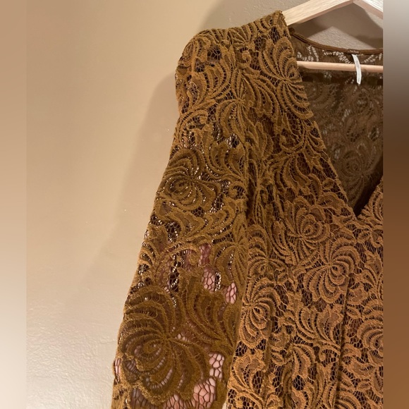 Free People Caramel Lace Long Sleeve Mini Dress - Picture 4 of 7